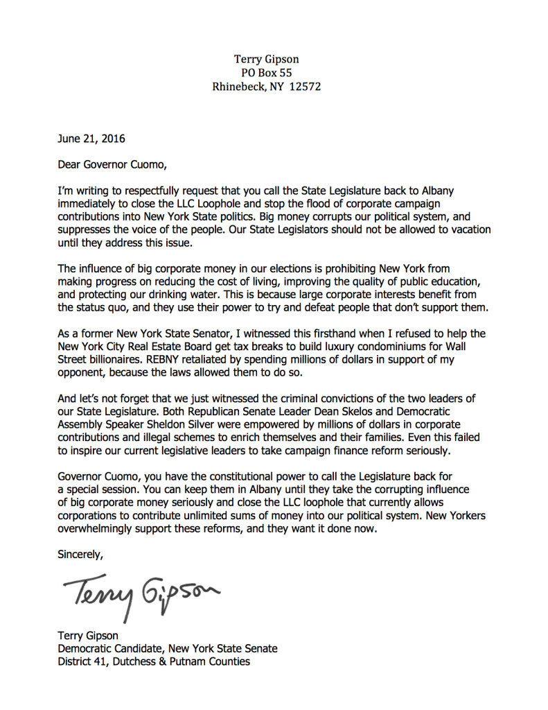 My Letter to Governor Cuomo - Click to download